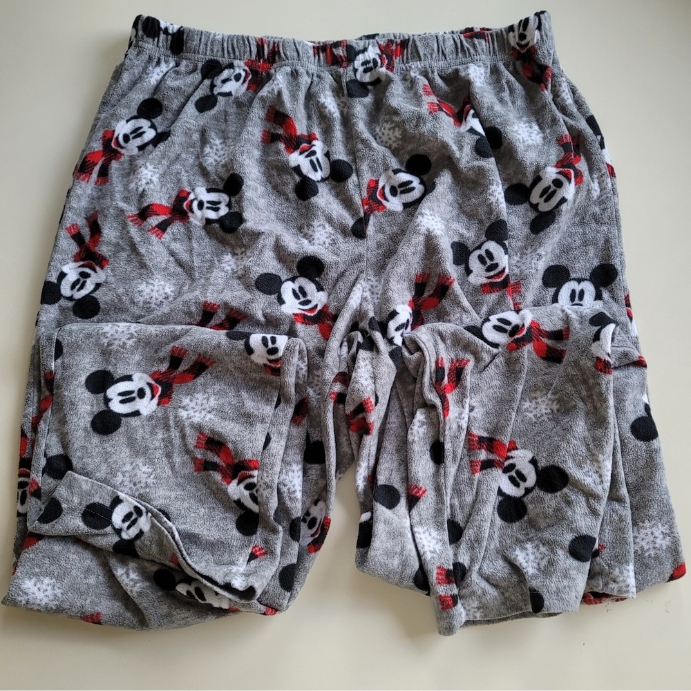 Disney Fleece Pajama Pants Christmas‎ Mickey Mouse with Scarf Gray Size XL